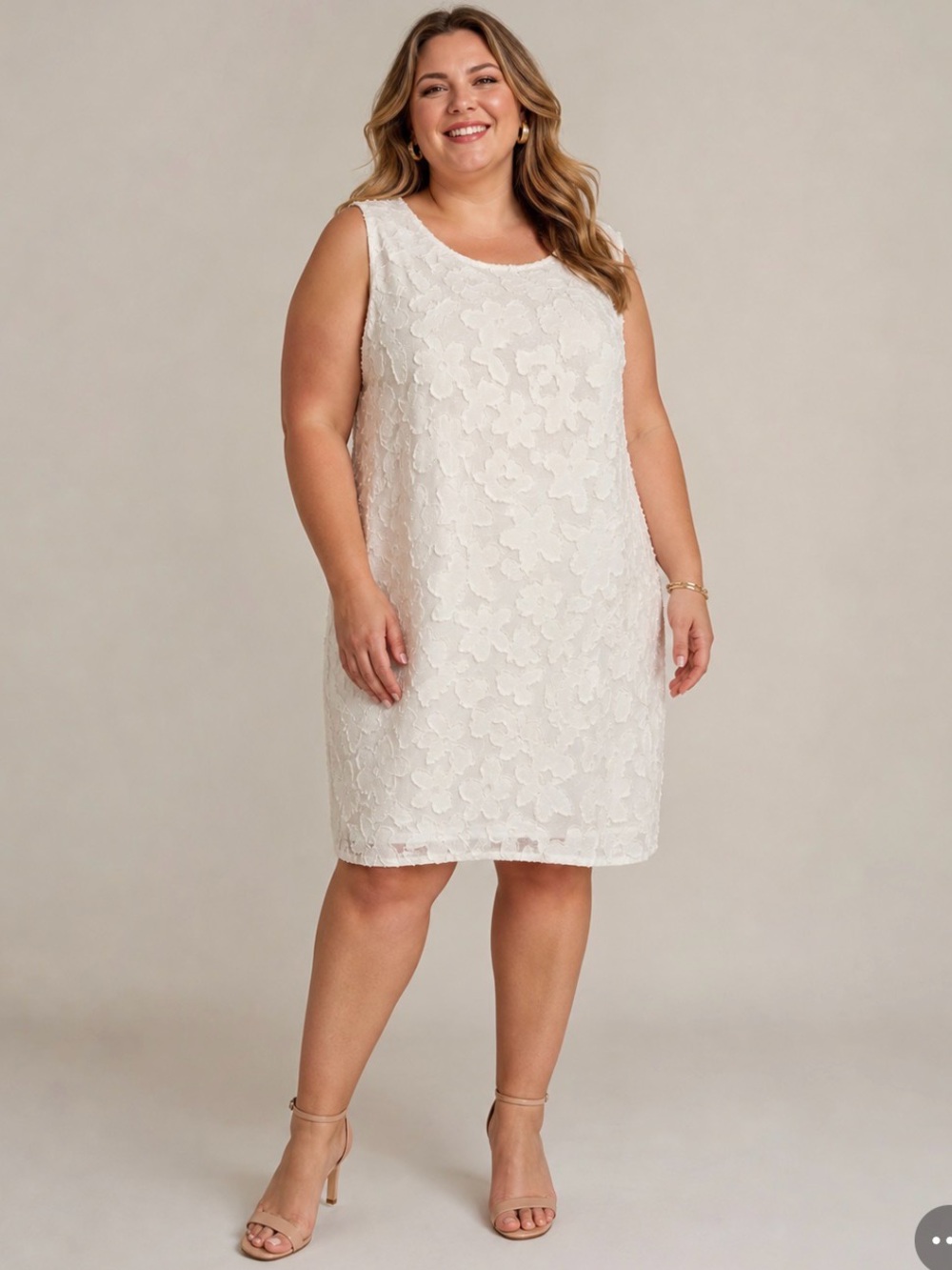 Signature by Robbie Bee Sleeveless White Floral Lace Shift Dress
